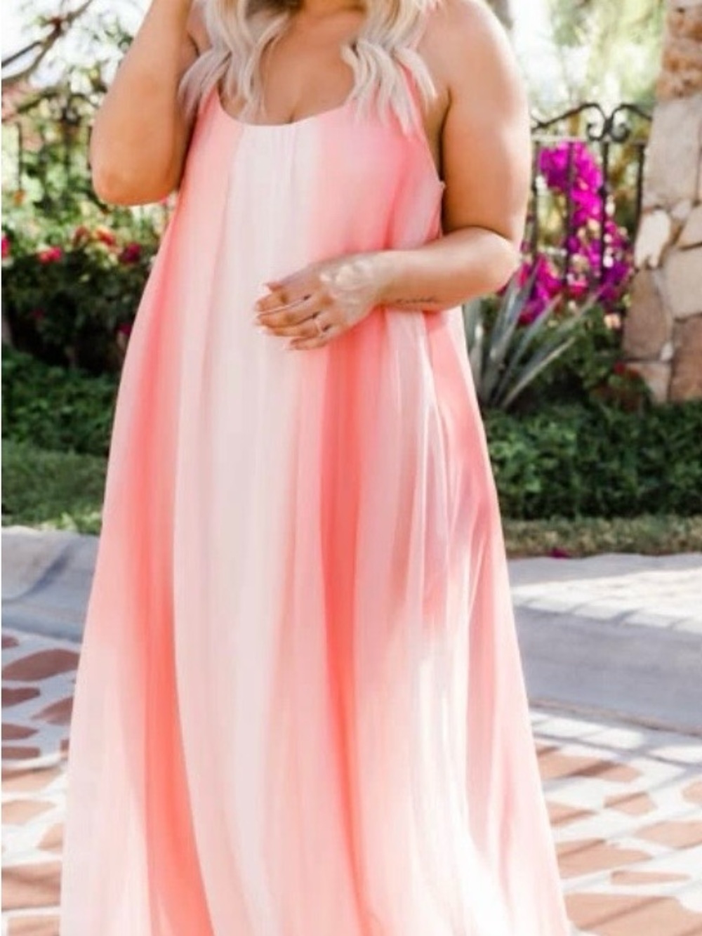 Pink Lily Coral to Light Pink Ombre Maxi Slip Dress